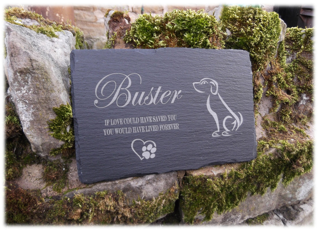 Memorial Plaque Personalised Engraved Natural Slate Dog Design Pet Grave Marker