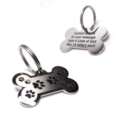 PawGear Pet ID Tags Personalised Engraved Polished Stainless Steel Dog Cat Bones ( Paws )