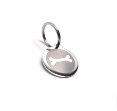 PawGear Pet ID Tags Personalised Engraved Polished Stainless Steel Round Dog Cat (Bone)