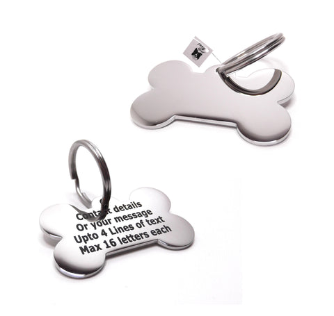 Pet ID Tags Personalised Engraved Polished Stainless Steel Dog Cat Bone by PawGear