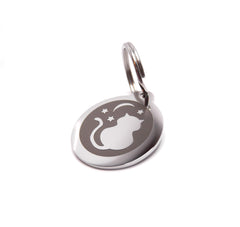 PawGear Pet ID Tags Personalised Engraved Polished Stainless Steel Round Cat ( Cat , Moon and Stars )