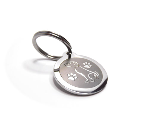 PawGear Pet ID Tags Personalised Engraved Polished Stainless Steel Round Dog Cat ( Dog with Paws )