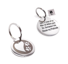 PawGear Pet ID Tags Personalised Engraved Polished Stainless Steel Round Dog Cat ( Paws of Love )