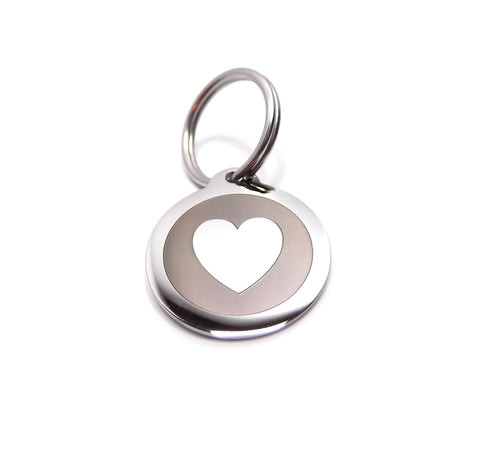 PawGear Pet ID Tags Personalised Engraved Polished Stainless Steel Round Dog Cat (Single heart)