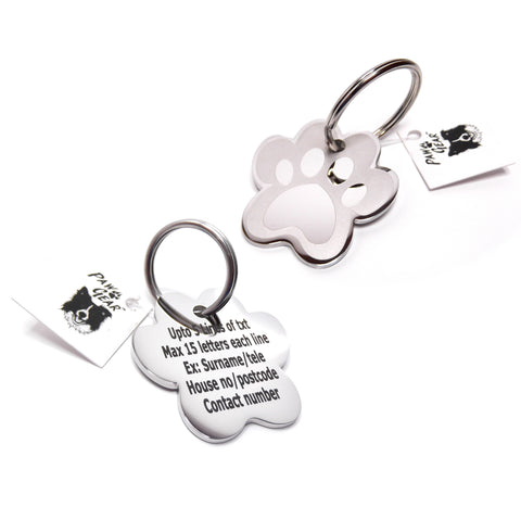 PawGear Pet ID Tags Personalised Engraved Polished Stainless Steel Paw Dog Cat PawGear