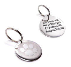 Pet ID Tag Personalised Engraved Polished Stainless Steel Inset Paw Dog PawGear