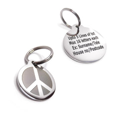 PawGear Pet ID Tags Personalised Engraved Polished Stainless Steel Round Dog Cat ( Peace )