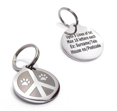 PawGear Pet ID Tags Personalised Engraved Polished Stainless Steel Round Dog Cat ( Peace & Paws )