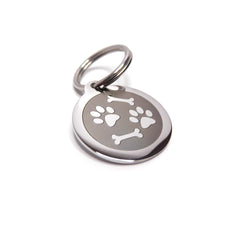 PawGear Pet ID Tags Personalised Engraved Polished Stainless Steel Round Dog Cat ( Pawprints and Bones )
