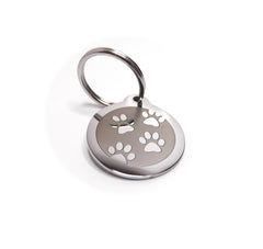 PawGear Pet ID Tags Personalised Engraved Polished Stainless Steel Round Dog Cat ( Paw Prints )