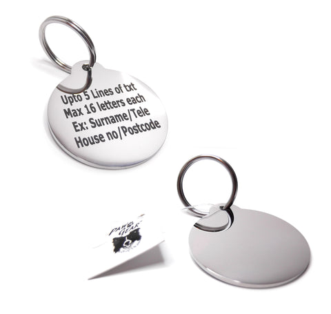 Pet ID Tags Personalised Engraved Polished Stainless Steel Dog Cat round by PawGear