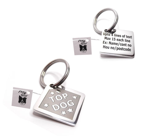 PawGear Pet ID Tags Personalised Engraved Polished Stainless Steel Diamond shape Scooby tag Dog Cat ( Top Dog )