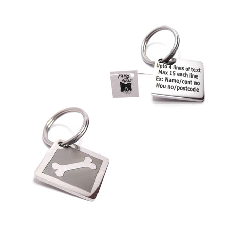 PawGear Pet ID Tags Personalised Engraved Polished Stainless Steel Diamond shape Scooby tag Dog Cat ( Bone )