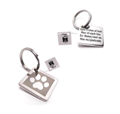 PawGear Pet ID Tags Personalised Engraved Polished Stainless Steel Diamond shape Scooby tag Dog Cat ( Paw )