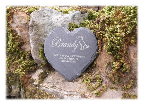 Memorial Plaque Personalised Engraved Natural Slate Heart Shape Dog Grave Marker