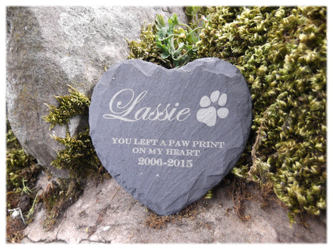 Memorial Plaque Personalised Engraved Natural Slate Heart Shape Pet Grave Marker by PawGear