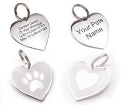 Pet ID Tag Personalised Engraved Polished Stainless Steel Hearts Dog Cat PawGear