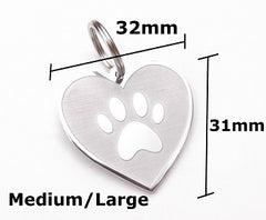 Pet ID Tag Personalised Engraved Polished Stainless Steel Hearts Dog Cat PawGear