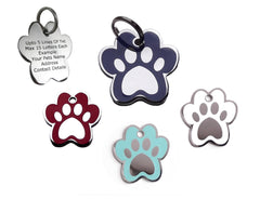 Pet ID Tags Personalised Engraved Polished Stainless Steel Paw Dog Cat Coloured