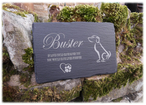 Memorial Plaque Personalised Engraved Natural Slate Dog Design Pet Grave Marker